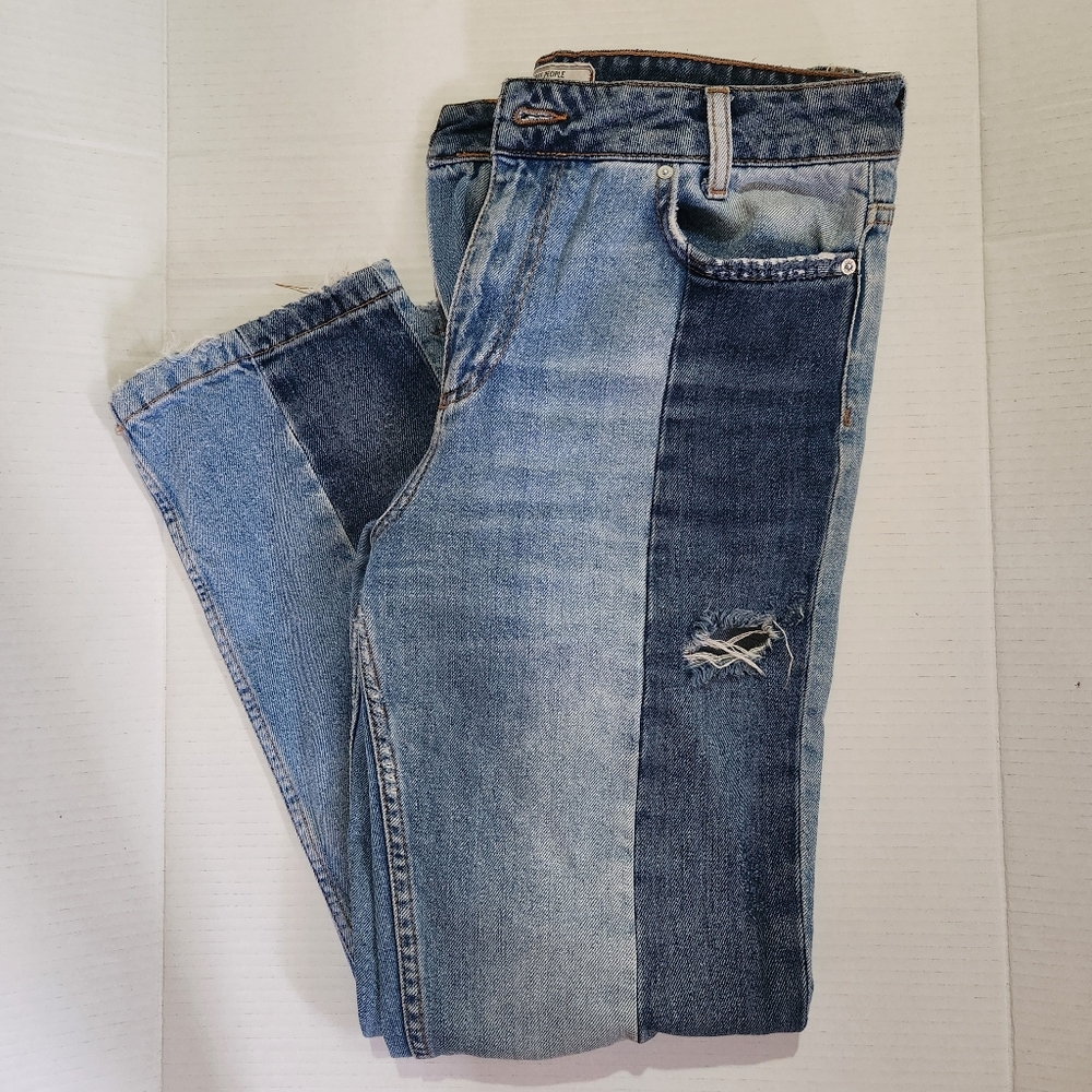 Free People Patchwork Distressed Jeans Size 28 | Boho Wide Leg Panel Denim